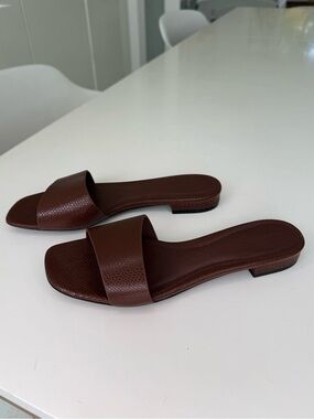 New! Reformation Brown Textured Slide Sandals